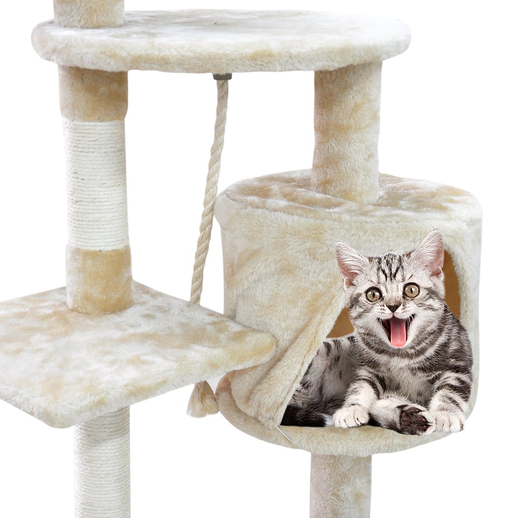 PaWz 1.1M Cat Scratching Post Tree featuring plush upholstery and natural sisal poles, designed for climbing and scratching.